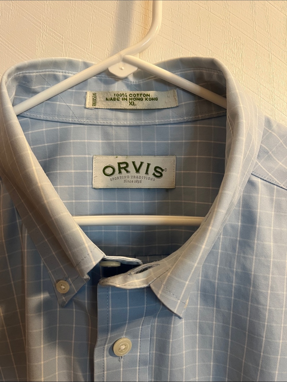 Orvis Light Blue Windowpane Dress Shirt - Picture 2 of 8